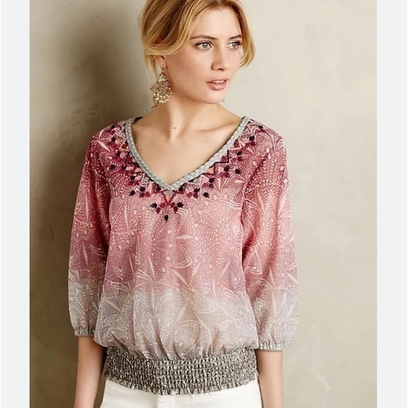 Anthropologie Akemi And Kin 3/4 Sleeve Embroidered Blouse Size Large . - Picture 1 of 5